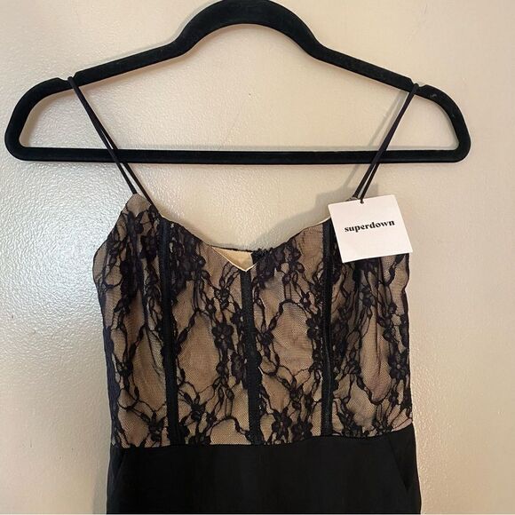 Superdown Revolve Bella Lace Jumpsuit illusion black nude bodice one piece XS - Picture 6 of 11